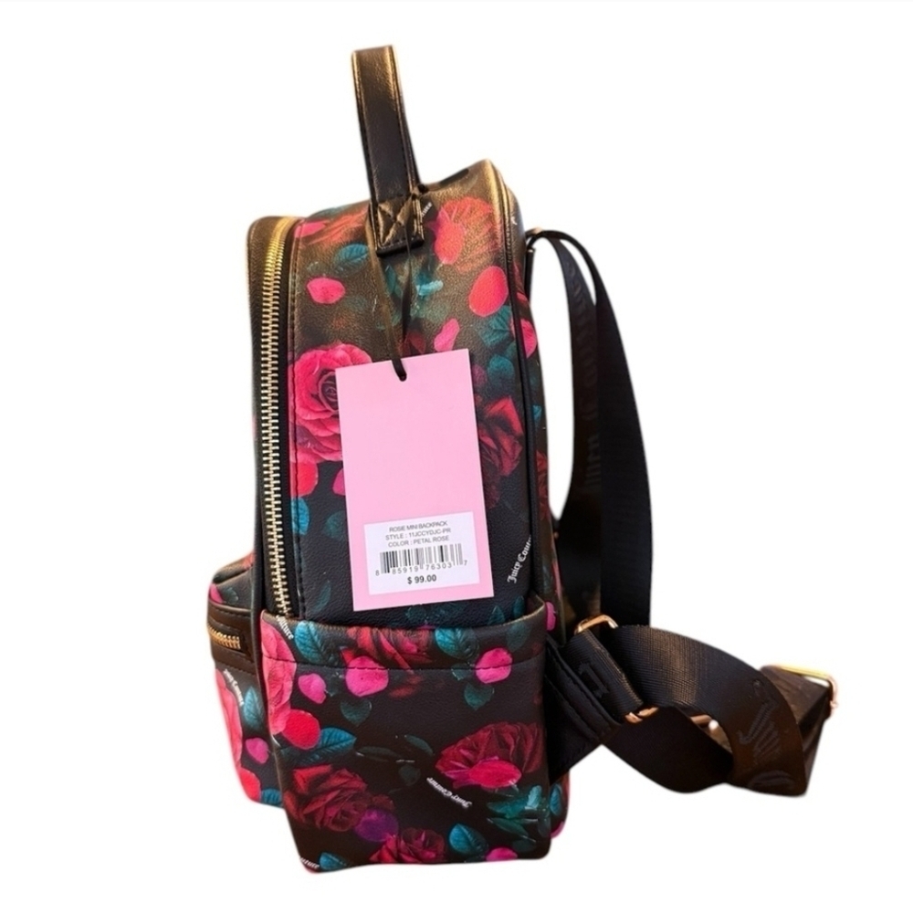NWT Juicy Couture Floral Rose Backpack In Black and Pink - Picture 4 of 5